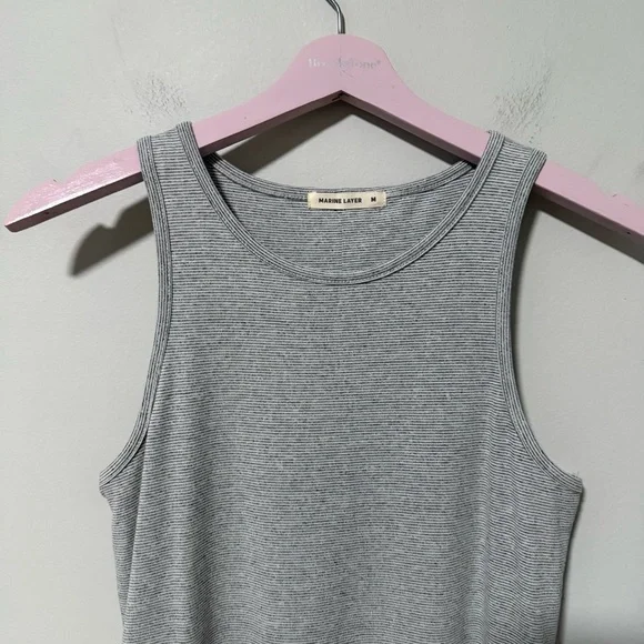 Marine Layer Tank Dress Medium Grey White Thin Micro Stripe Lexi Stretch Midi - Picture 5 of 7